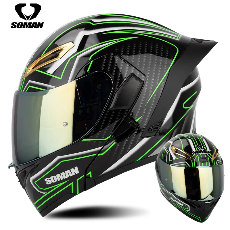 

SOMAN Motorcycle street Full helmet upgraded DOT certified SM955S with colored double lens uncovered helmet for men and women