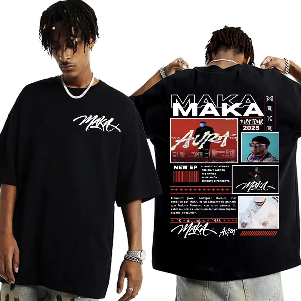 Rapper Maka Aura Tour 2025 Double Sided Print T Shirts Men Women Fashion Hip Hop Gothic T-shirts Casual O-NeckOversized T Shirt image 3