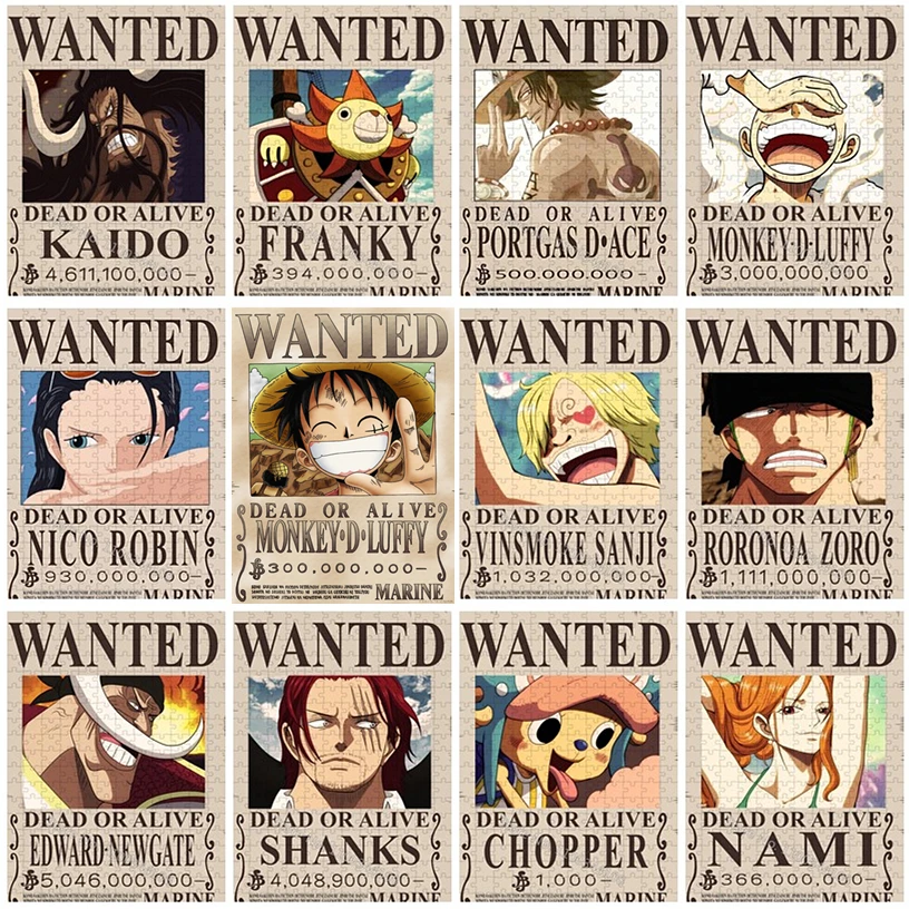 One Piece Wanted Jigsaw Puzzle Japan Anime Luffy Roronoa Zoro Chopper Puzzles Adult Decompression Toy Children Intellectual Game