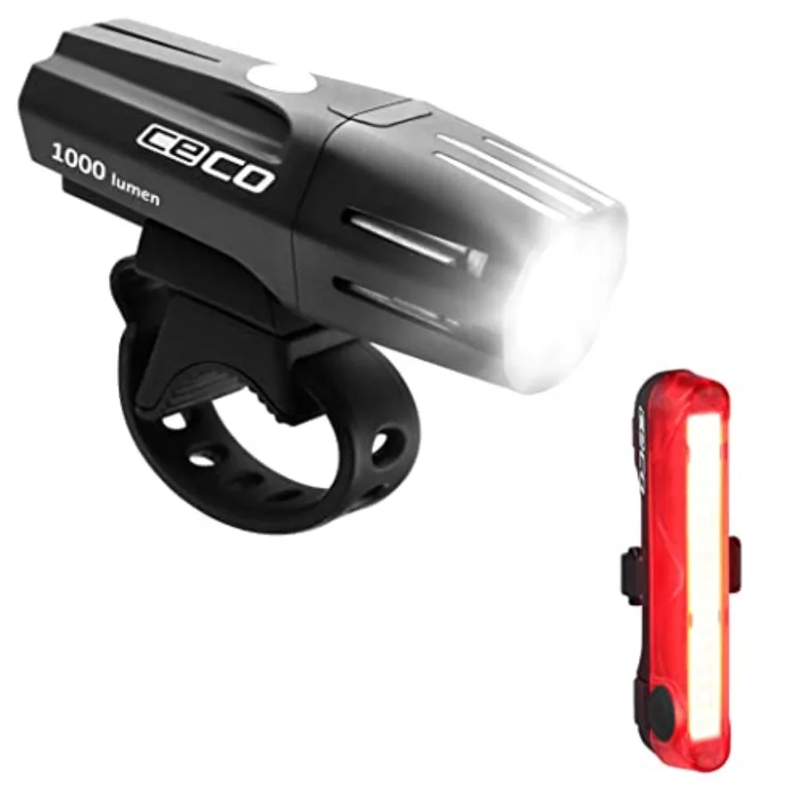 

-USA: 1000 Lumen Headlight and 80 Lumen COB LED Tail Light for Cyclists who Want to See far and to be seen from Super Wide Angl