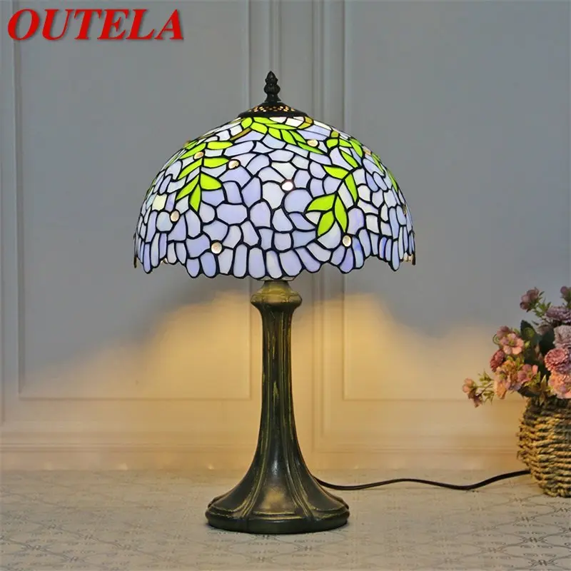 

OUTELA Tiffany Glass Table Lamp LED Modern Creative Bedside Blue Desk Light For Home Living Room Bedroom Hotel Decor