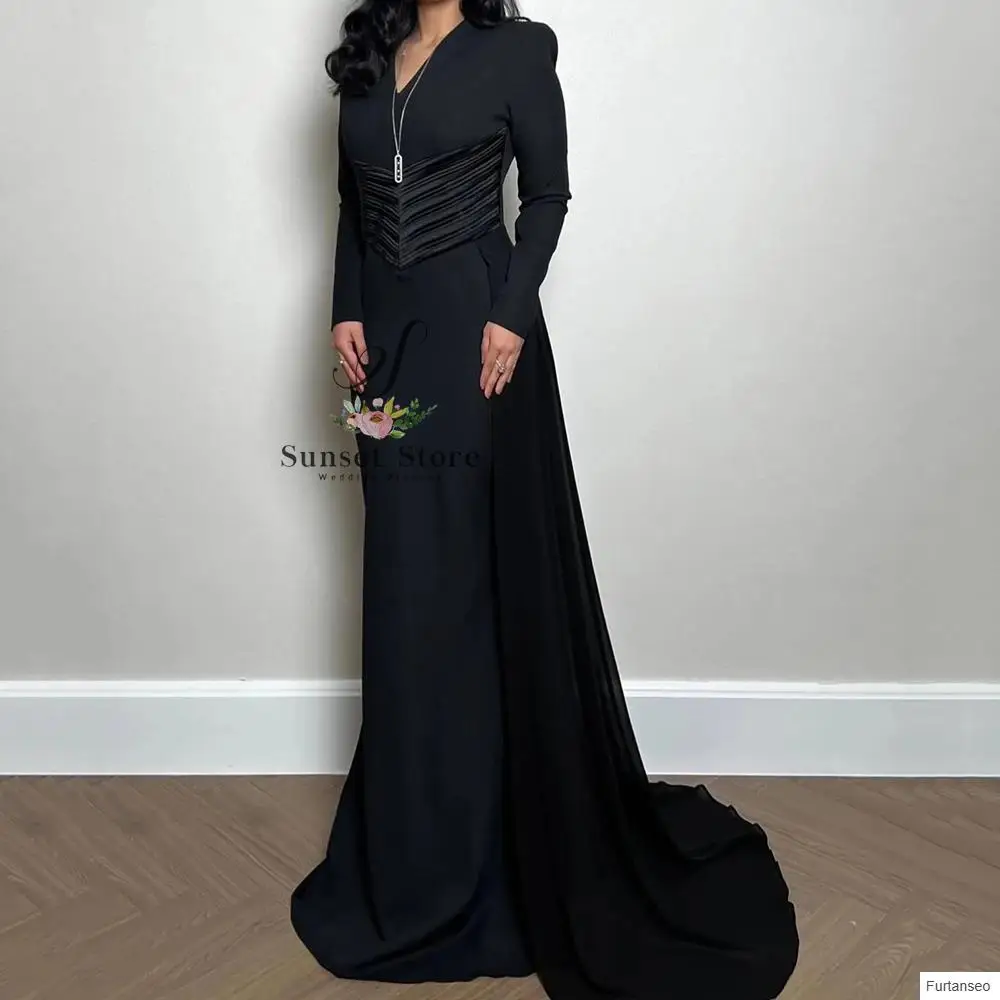 Customized   Women's Evening Dresses Floor-length V-neck Full Sleeve Prom Gown Simple Fashion Draped Casual Customized Gowns - view 3
