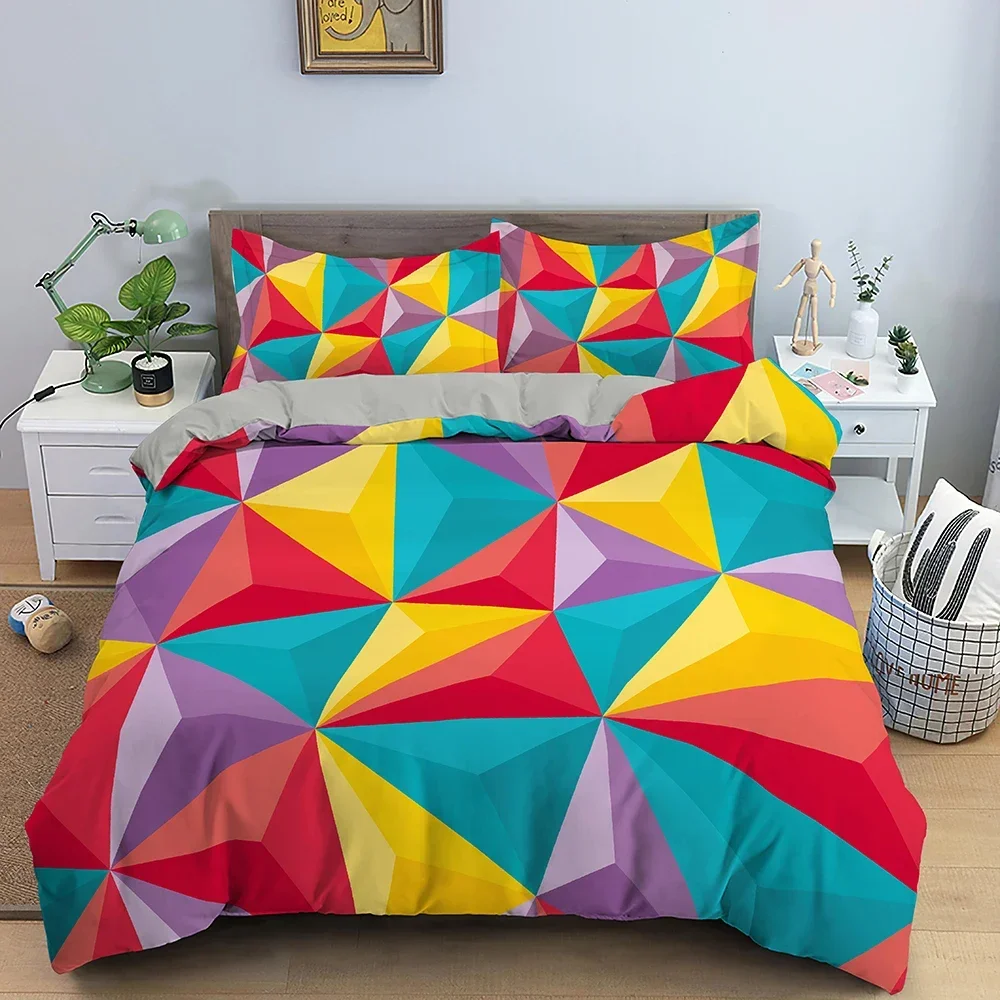 Geometric Printed Bedding Set Colorful Stripe Duvet Cover For Kids Children Quilt Cover 2/3Pcs Microfiber Fabric Home Textile