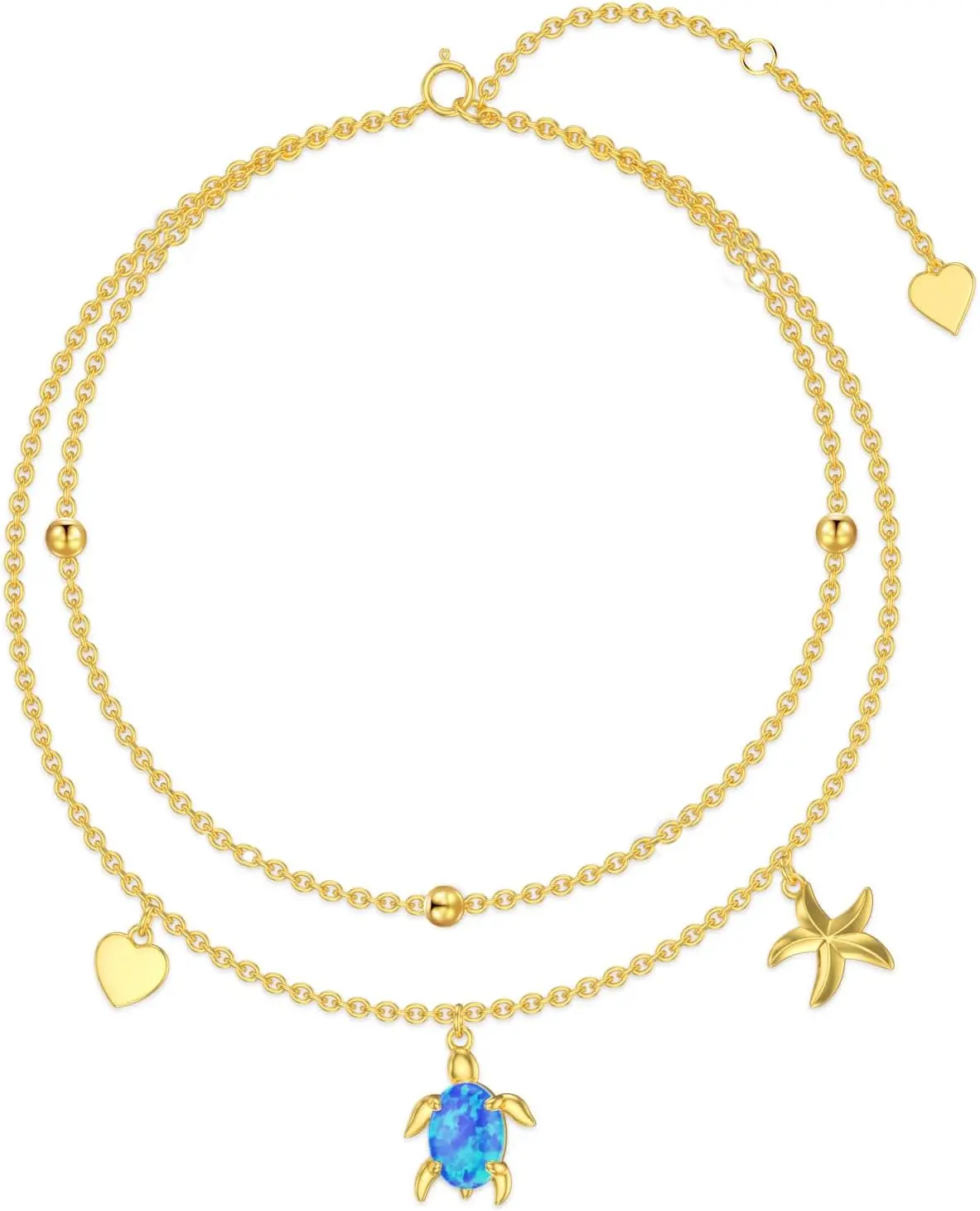

Solid 14K Gold Sea Turtle Anklet for Women,14kt Real Gold Layered Blue Opal Sea Turtle Anklet Summer Beach Foot Jewelry Gifts for Wife Mom Christmas Birthday, 8''+2''