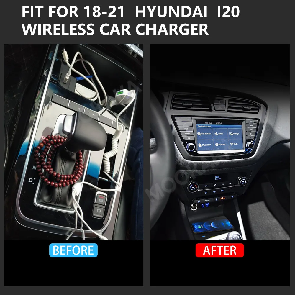 For Hyundai I20 2018-2021 Quick QI Car Wireless Charger Fast Charging Intelligent Infrared Mobile Phone Dashboard