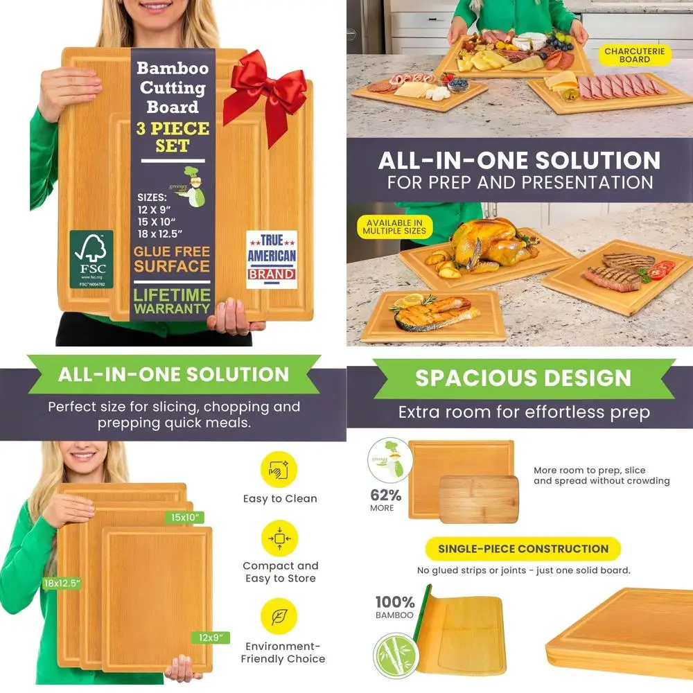 

Extra Large Bamboo Cutting Board Set - Ideal for Chopping, Carving, Slicing, and Serving | Safe Meal Prep for Health-Conscious C
