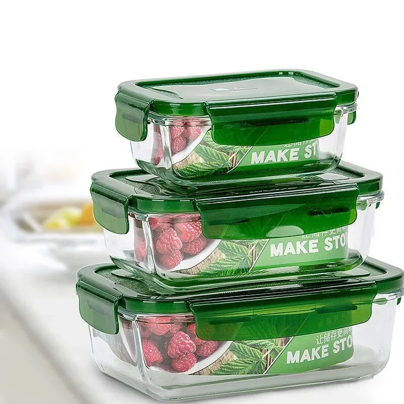 

3 Pieces/Microwave Oven Heating Lunch Box for Office Worker Leakproof Glass Lunch Box Set Round with Lid Seal Health Food