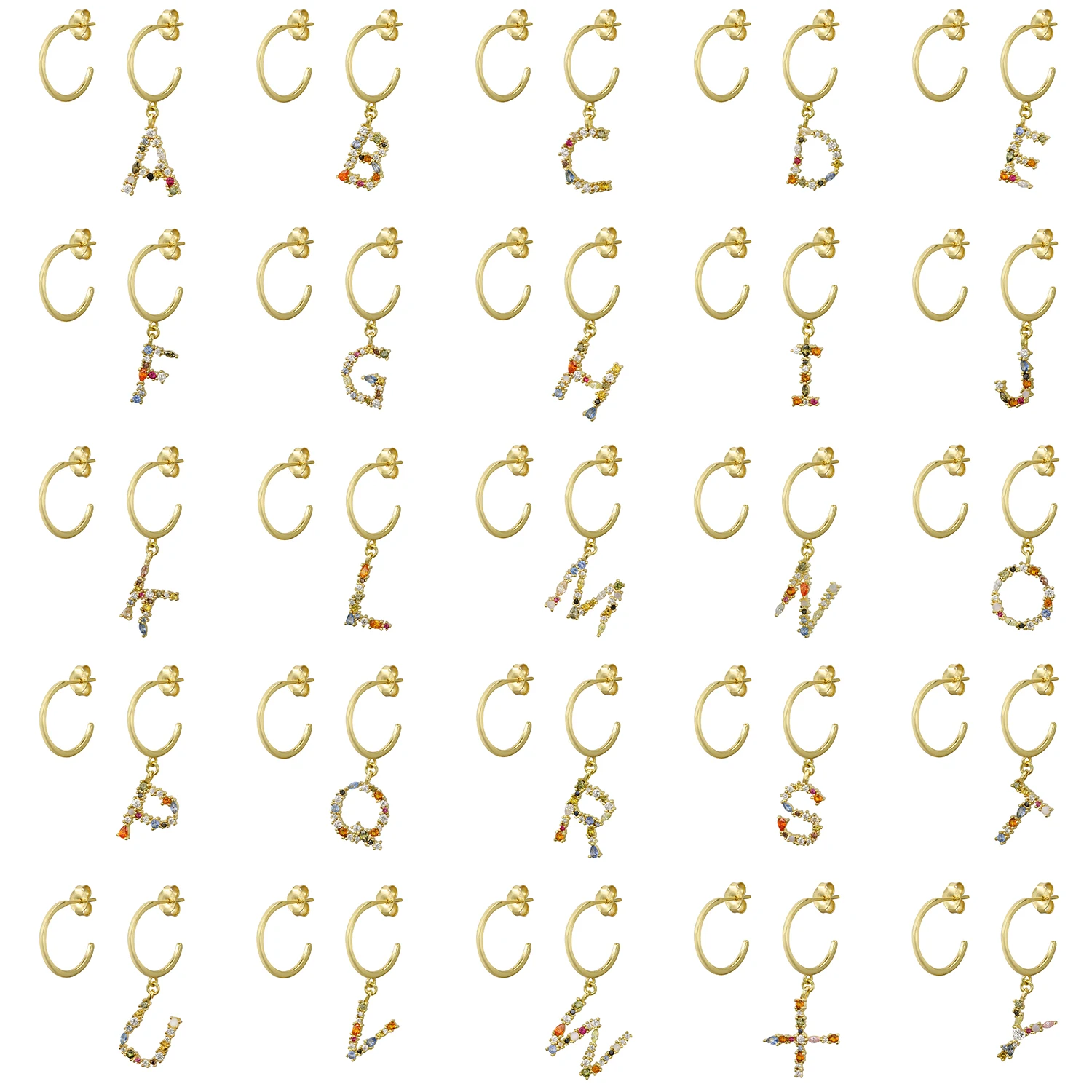 

SHADOWHUNTERS 925 Sterling Silver Letter Drop Earring Rainbow Colorful Zircon Letter Earring HQ Real Gold Plated For Young Girls