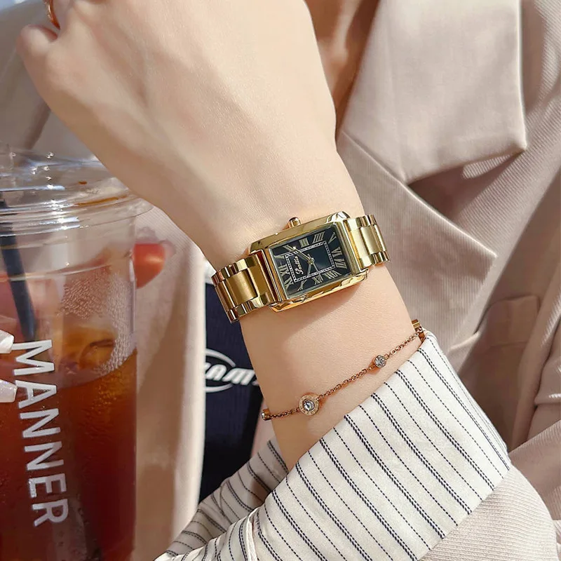 Shigaodi 2025 Women's Quartz Watch with Stainless Steel Strap, Square Style, Vintage Style, Luxury and High Quality