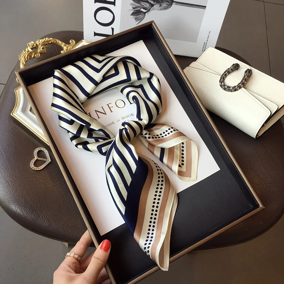 

Elegant Nordic Style All Seasons Scarf Faux Silk Large Square Shawl Simple Chic Decorative Wrap For Teens