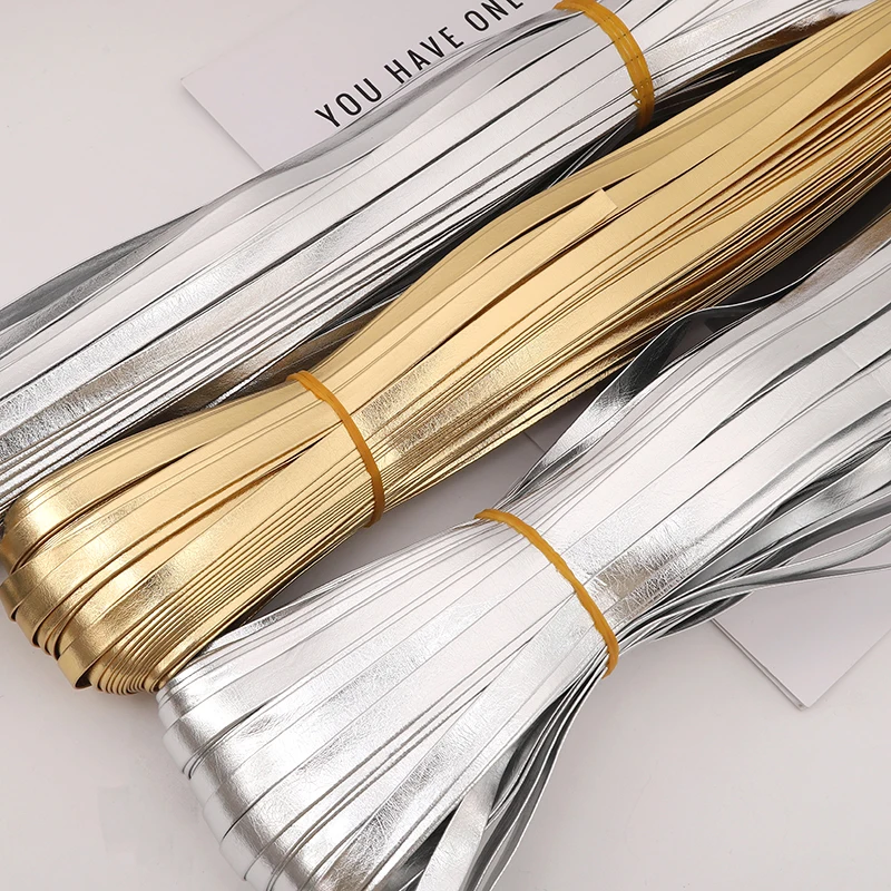 5 Meters Gold/Silver Color 0.5-2.5cm Wide PU Leather Ribbon For Bag Edge Cord Rope DIY Clothing Decor Bows Band Sewing Materials