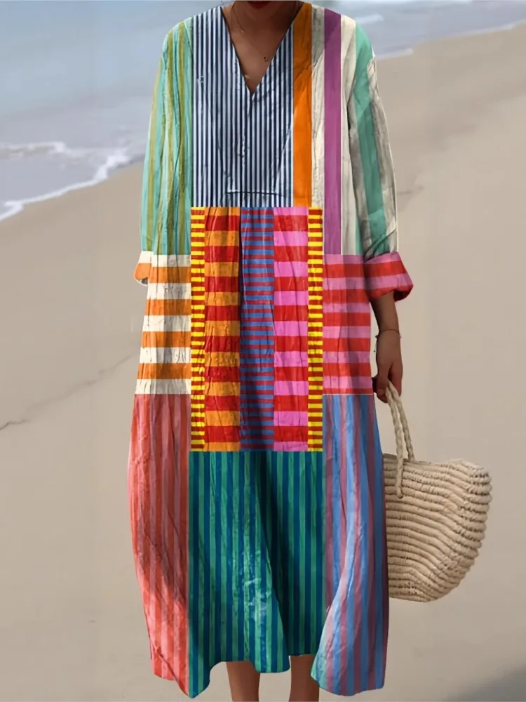 Sukienka koszulowa z długim rękawem damska codzienna z nadrukami wiosenna jesienna elegancka sukienka na imprezę wakacyjna z dekoltem w serek dla kobiet Robe Femme