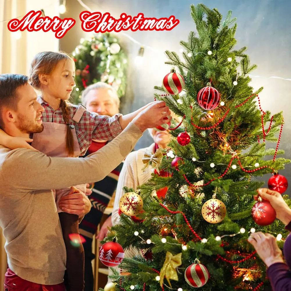 AEE8-44Pcs Christmas Balls Ornaments For Xmas Christmas Tree - Red & Gold 2 Sizes Christmas Tree Ornaments Balls With Glitter