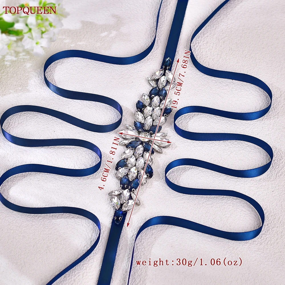 TOPQUEEN Delicate Wedding Satin Belt Prom  Formal Wear Accessory Hand-Stitched Glass Rhinestone Bridal Belt S227