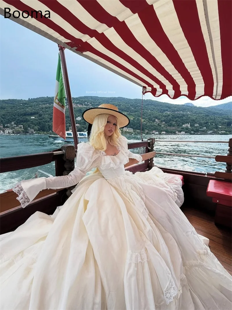 Booma A-Line Lace Classic Wedding Dresses Full-Sleeves Long Corset Square Neck Elegant Brides Gown Custom Made 2026