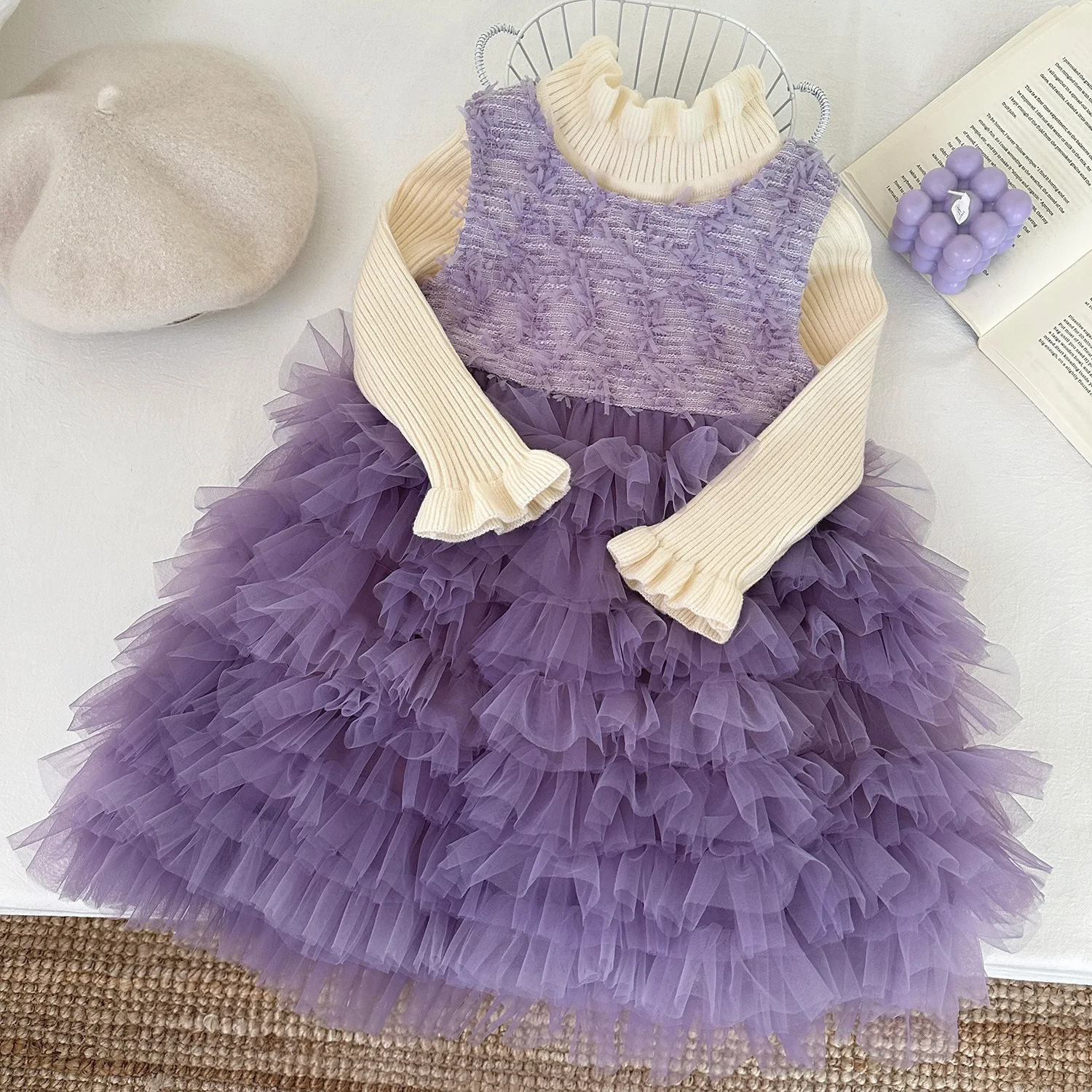 Girl Dress Autumn Spring Pompom Ball Gown Dress for Children Girl Birthday Wedding Party Dress Girl Princess Dress Clothes Suit