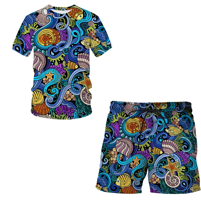 2021 New Fashion hot Shorts Abstract pattern 3D Summer T-Shirt marine animal Suit Man / Woman Cool Clothes Short Sleeve Sets