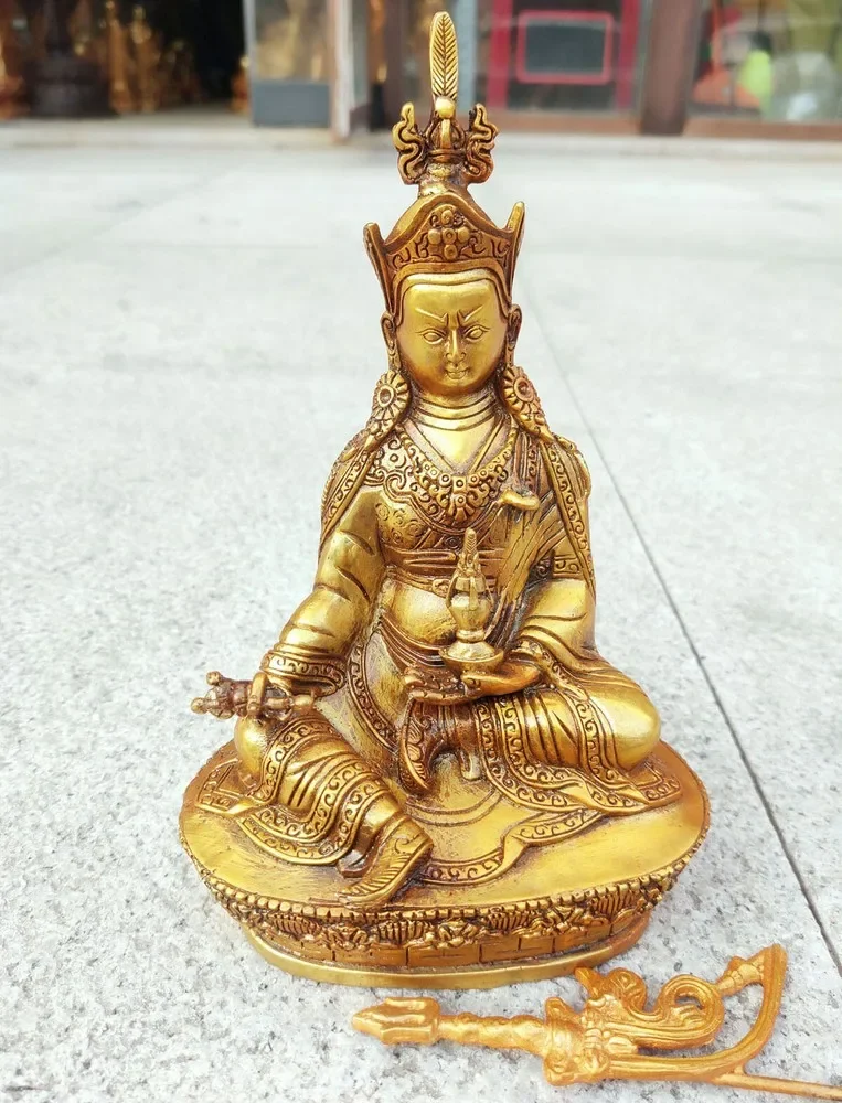 8.2 "البوذية التبتية القديمة البرونزية المذهبة جورو بادماسامبهافا رينبوتشي تماثيل بوذا