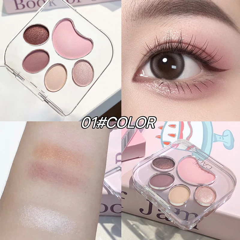 5-Farben-Lidschatten-Palette mit Katzenkrallen, niedliche Augen-Make-up-Palette, langlebig, glitzernd, Rose Blush, Lidschatten, koreanische Damenkosmetik