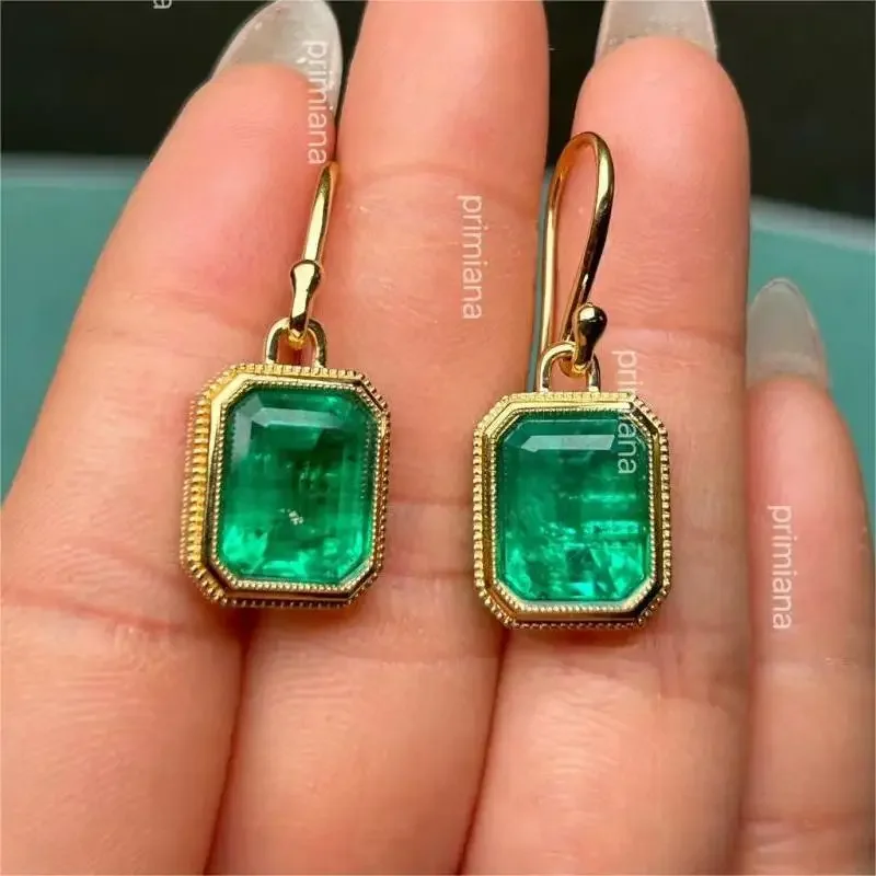 Pirmiana Custom Design 18K Yellow Gold Earrings for Women 9ct Collection Lab Grown Emerald Jewelry