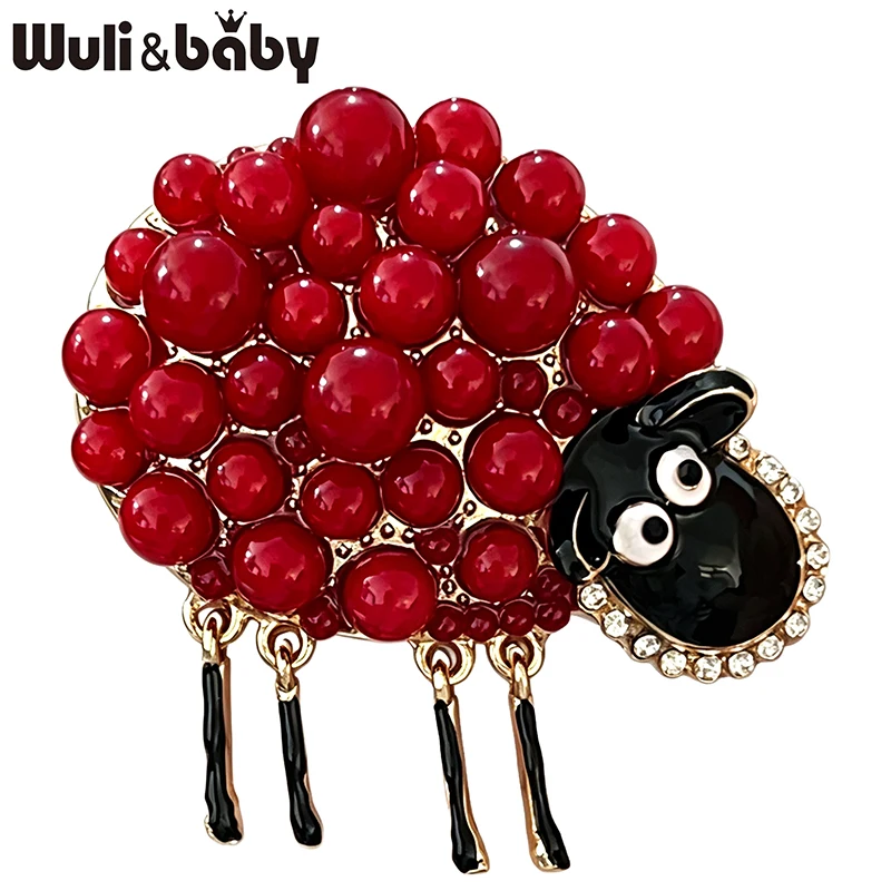 Wuli&baby Cute Sheep Brooches For Women Unisex 2-color Pearl Sheep Goat Lamb Zodiac Animal Brooch Pins New Year Fashion Gifts