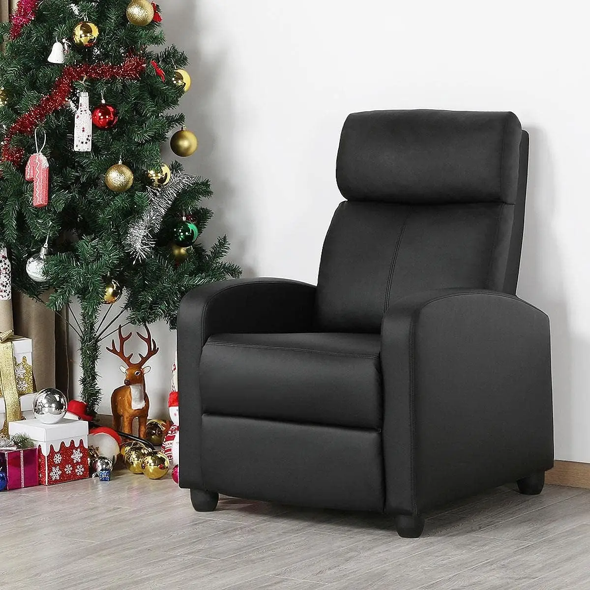 Yaheetech Recliner Chair PU Leather Recliner Sofa Home Theater Seating with Lumbar Support Overstuffed High-Density Sponge Push