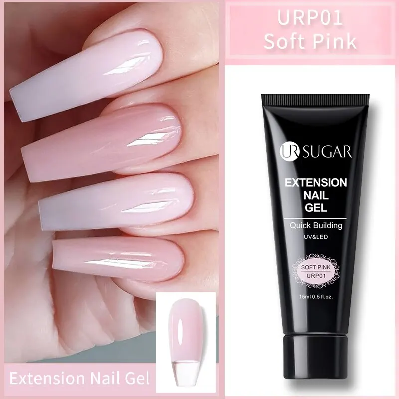 UR SUGAR 네일 익스텐션 젤, UV LED 아크릴 크리스탈, 화이트 클리어 누드 젤 네일 광택제, UV 젤 광택제, 15ml, 세트당 6 개