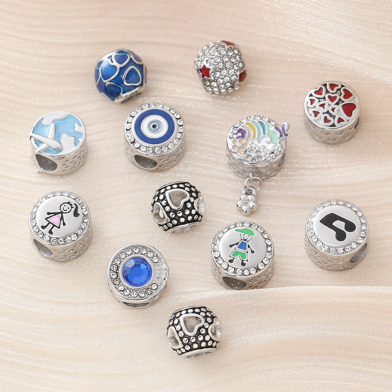 2024 neue Silber Farbe Nette Herz Stern Böse Augen Flugzeug Jungen Mädchen Perlen Fit Original Armband DIY Für Frauen Mädchen schmuck Geschenk – Detail 1