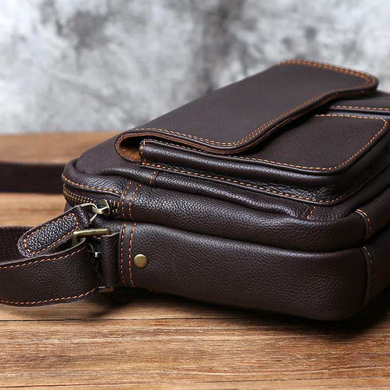 Retro Handgemachte Leder herren Schulter Tasche Erste Schicht Rindsleder Umhängetasche Umhängetasche Lässig Trend Männer Tasche 8 Zoll Ipad tasche NZPJ – Detail 9