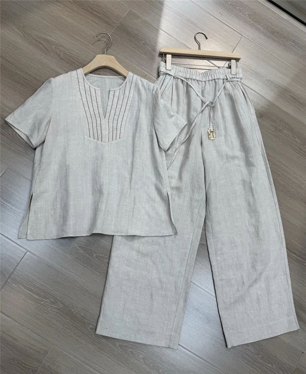 

Women's Pants Suit Long-Sleeve Shirt/ O-Neck Short-Sleeve /Sleeveless Vest/Shorts/Straight-Leg Trousers 5-Piece Set