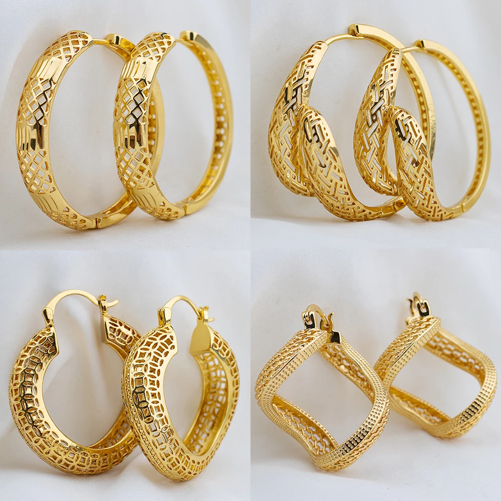 4set Gold Farbe Creolen für Frauen Exquisite Mode Runde Hohl-out Hochzeit Kupfer Ohrringe Engagement Schmuck Zubehör – Detail 6