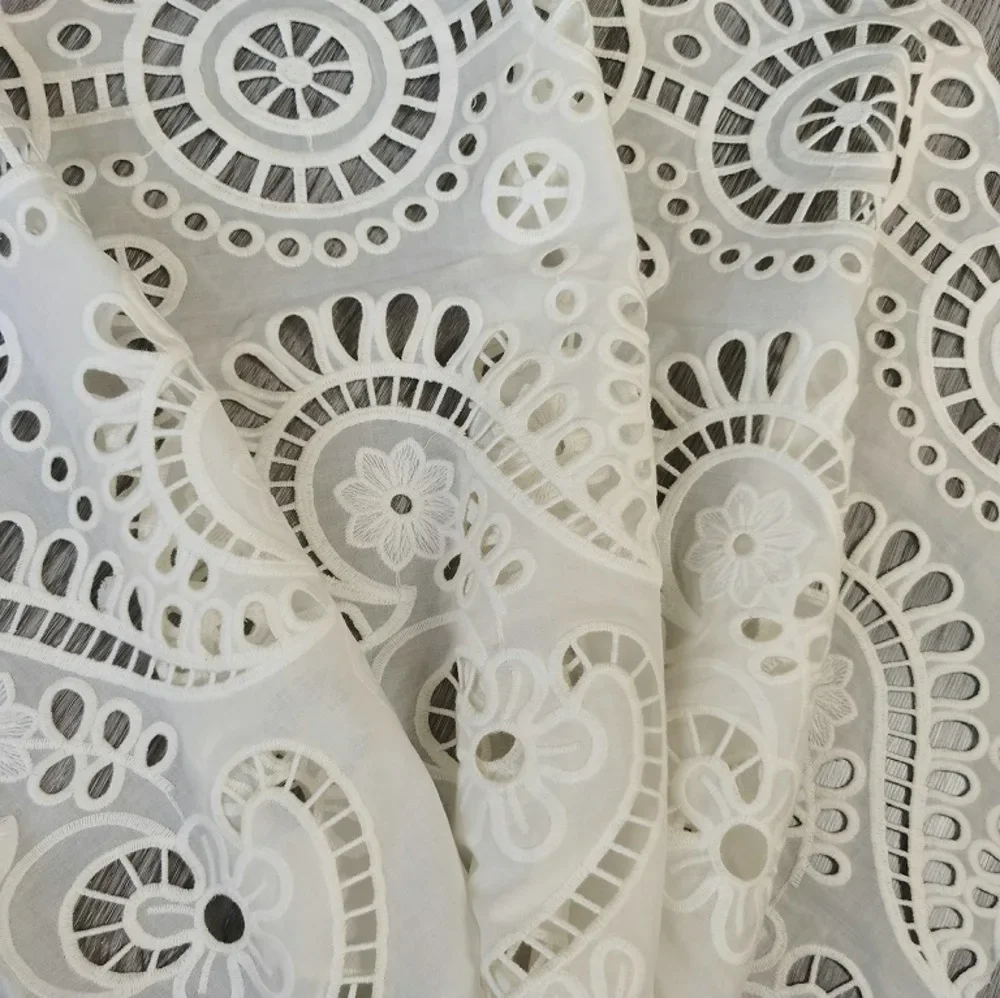 100% Cotton Laser-Cut Lace Embroidered Trim one-sided embroidered fabric for skirt garment sewing and DIY craft design fabric