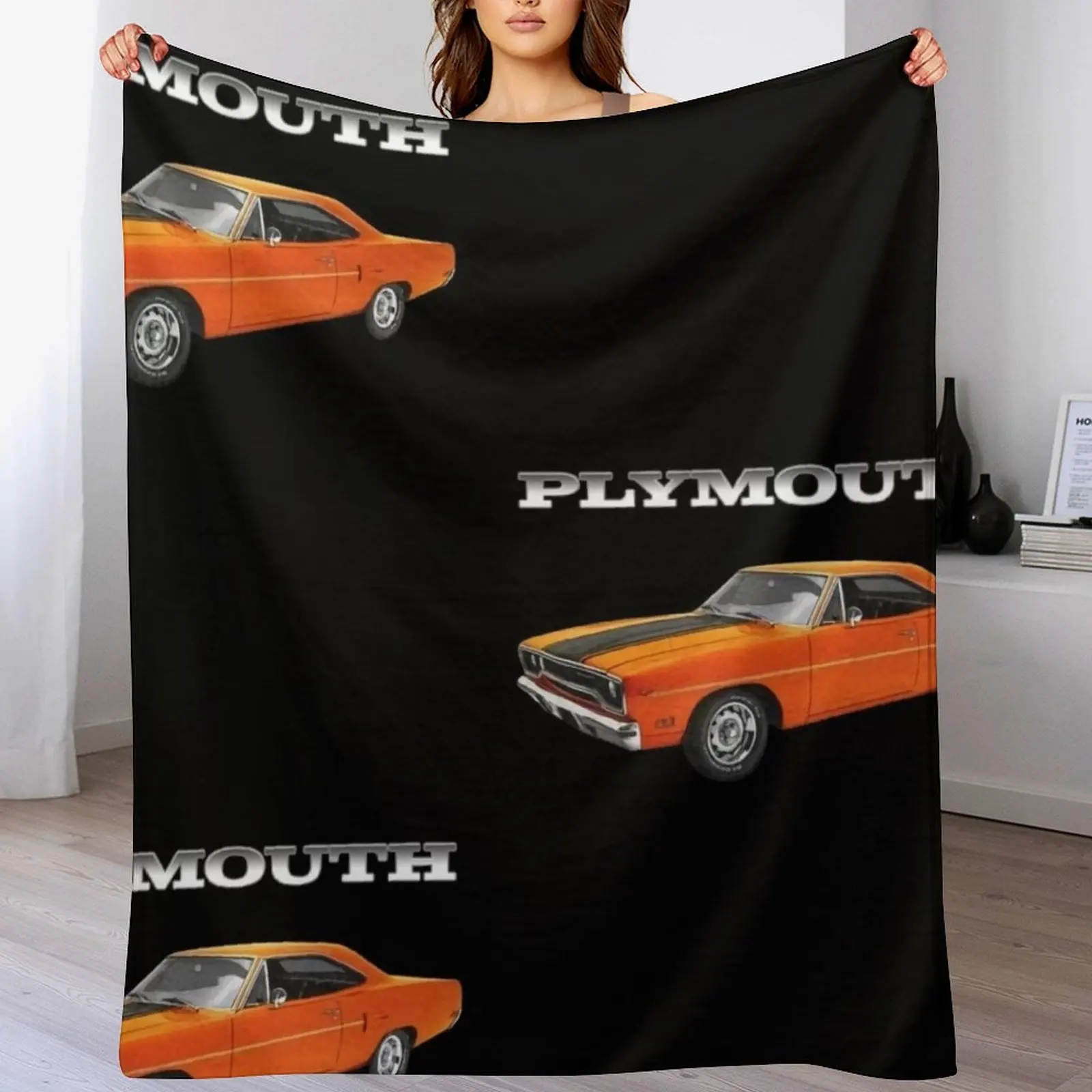 

1970 Plymouth Road Runner Orange Classic Guys Throw Blanket Men's Soft Warm Throw Blanket for Couch