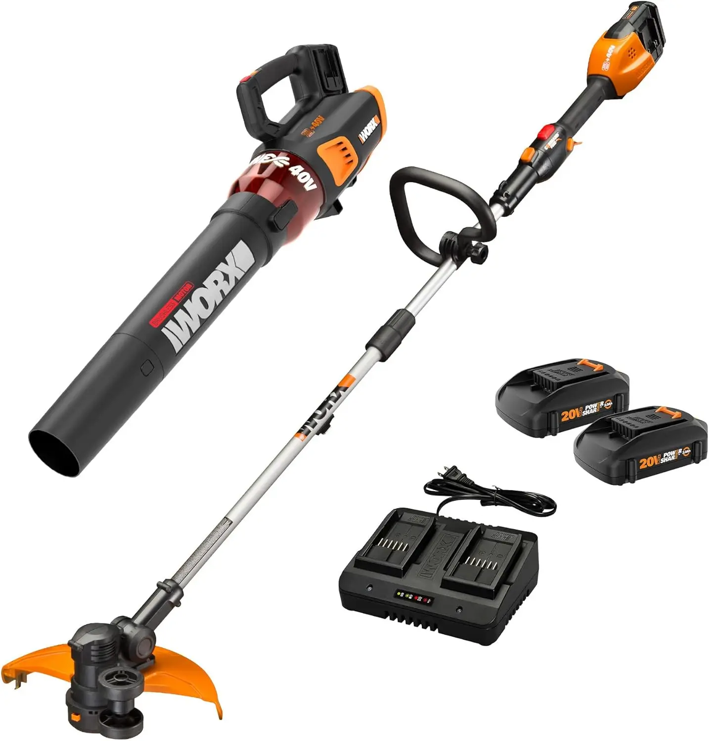 

40V 13" Cordless String Trimmer/Edger + Leaf Blower Combo Kit, Batteries & Charger Included WG927