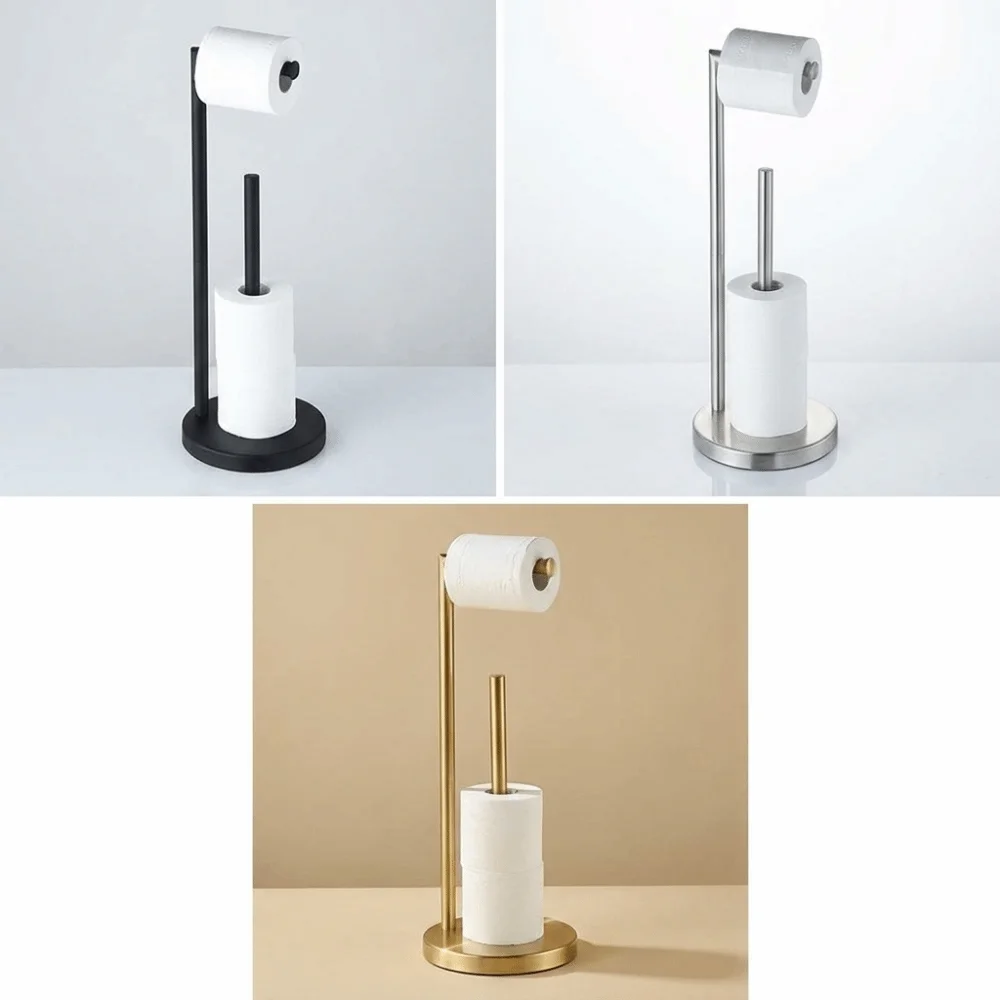 Stainless Steel Toilet Paper Holder Reserve Storage Freestanding Base Tissue Roll Stand Stable Standing No Install