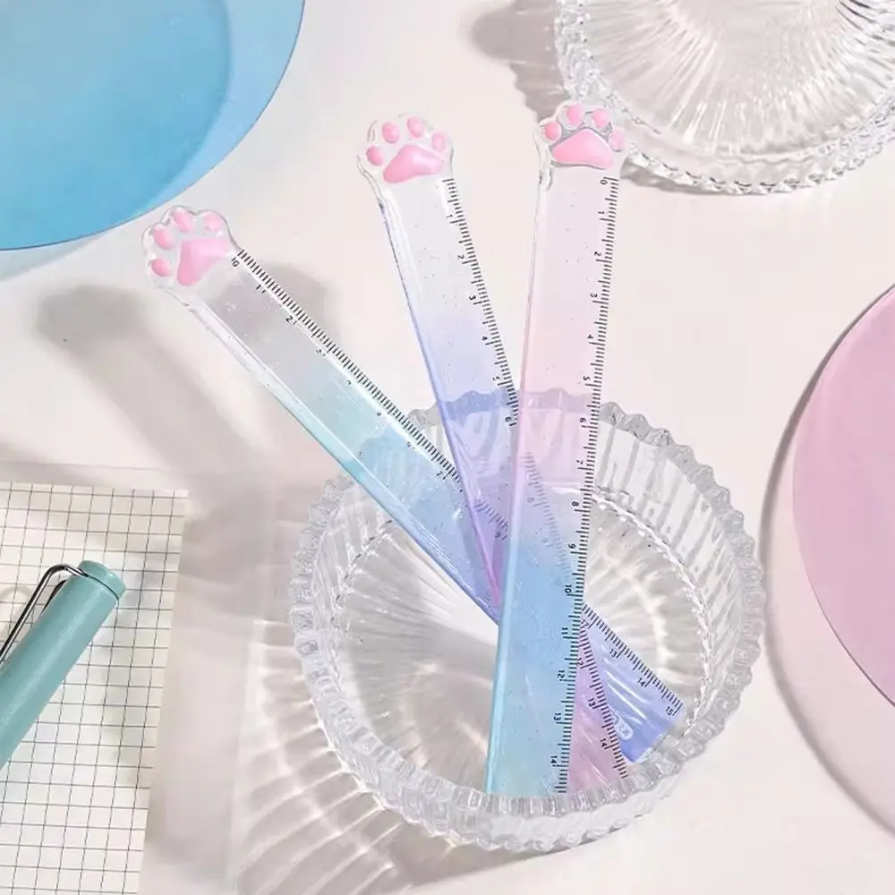 Cat Paw Design Cat Paw 15cm Straight Ruler Multifunction Transparent Math Drawing Ruler Drafting Acrylic DIY Drawing Tools
