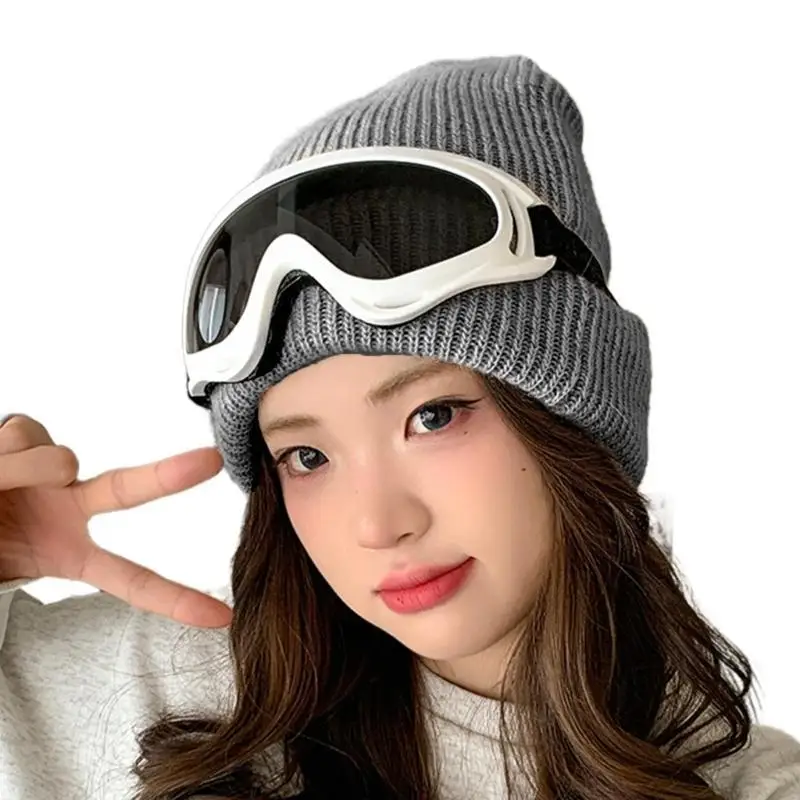 270D Warm Hat Pullover Unisex Decorative Goggles Hat Knitted Hat Skull Caps 2000s