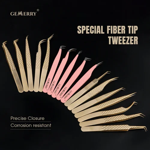 Imagen 1 del producto Logotipo privado personalizado 1 Uds pinzas de pestañas de acero inoxidable con puntas de fibra pinzas antiestáticas de alta precisión pedido mínimo de 30 Uds