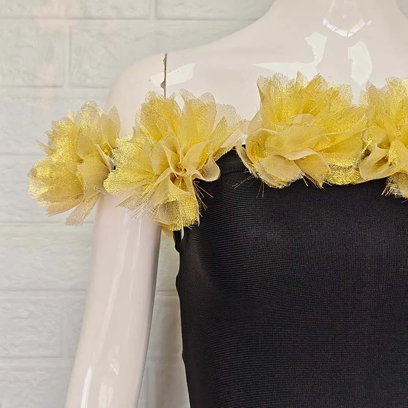 Sexy schulterfreies, figurbetontes Kleid mit 3D-Blumenmuster, elegantes Damen-Abend- und Geburtstagsparty-Kleid für Frauen, Promi-Roter Teppich