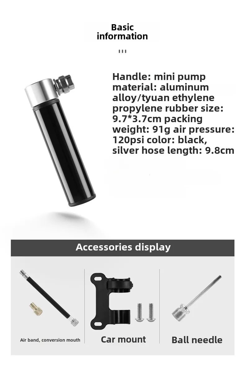 Fahrrad Aluminiumlegierung Minipumpe Tragbare amerikanische und französische Mund Universal Mountain Road Bike Basketball Handluftpumpe – Detail 2