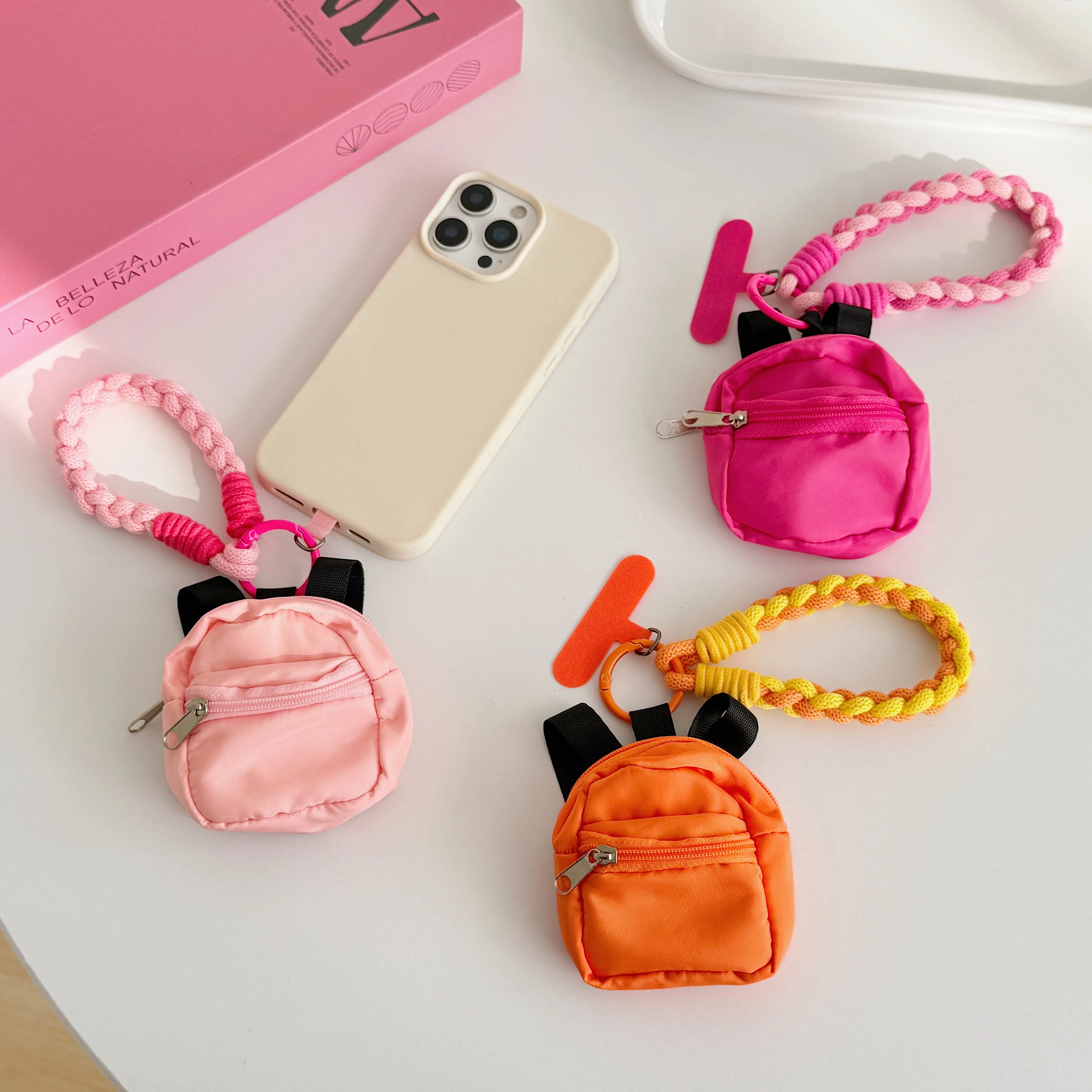 

Cute And Creative Small Backpack, Mobile Phone Lanyard, Braided Wrist Short Rope, Universal Accessory Bag For Headphones