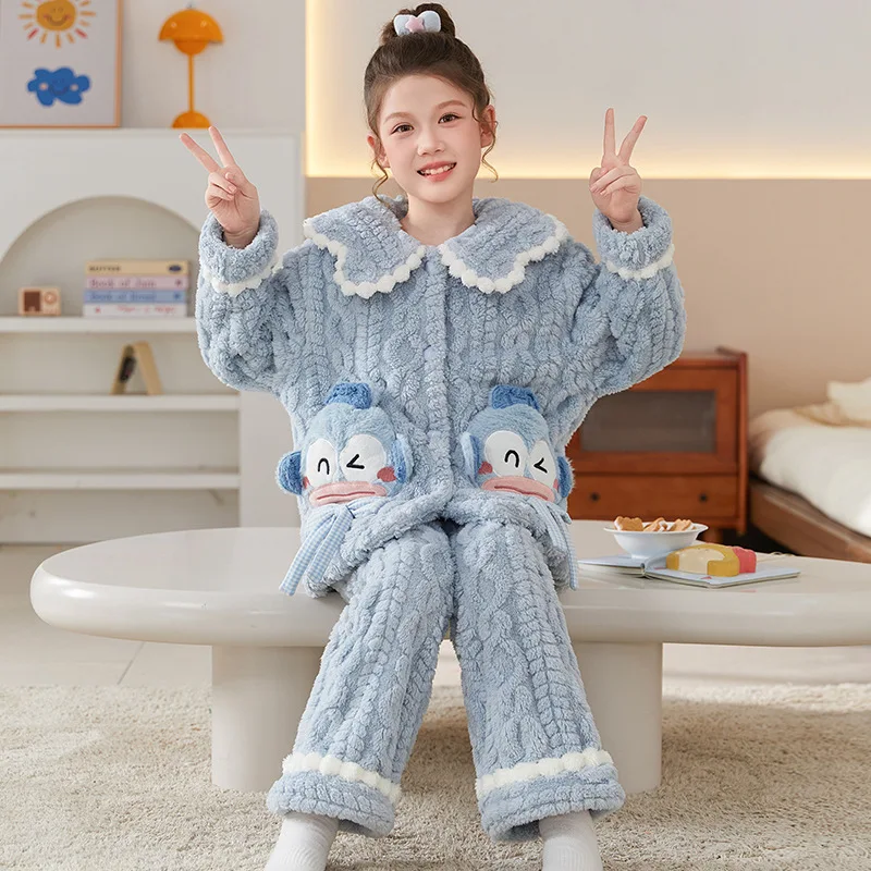 

Милые детские плюшевые пижамы Hangyodon с героями мультфильмов для девочек, зимняя утепленная мелодия, милая домашняя одежда, бархатный мягкий костюм для отдыха