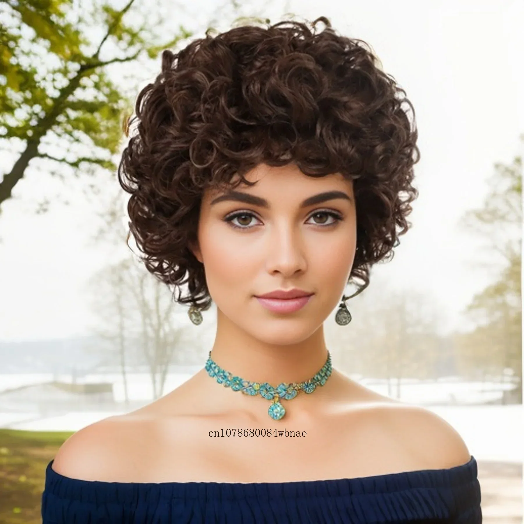 Synthetic Short Black Hair Afro Kinky Curly Wigs for Black Women African Hairstyle Elastic Curls Wig with Bangs Heat Resistant