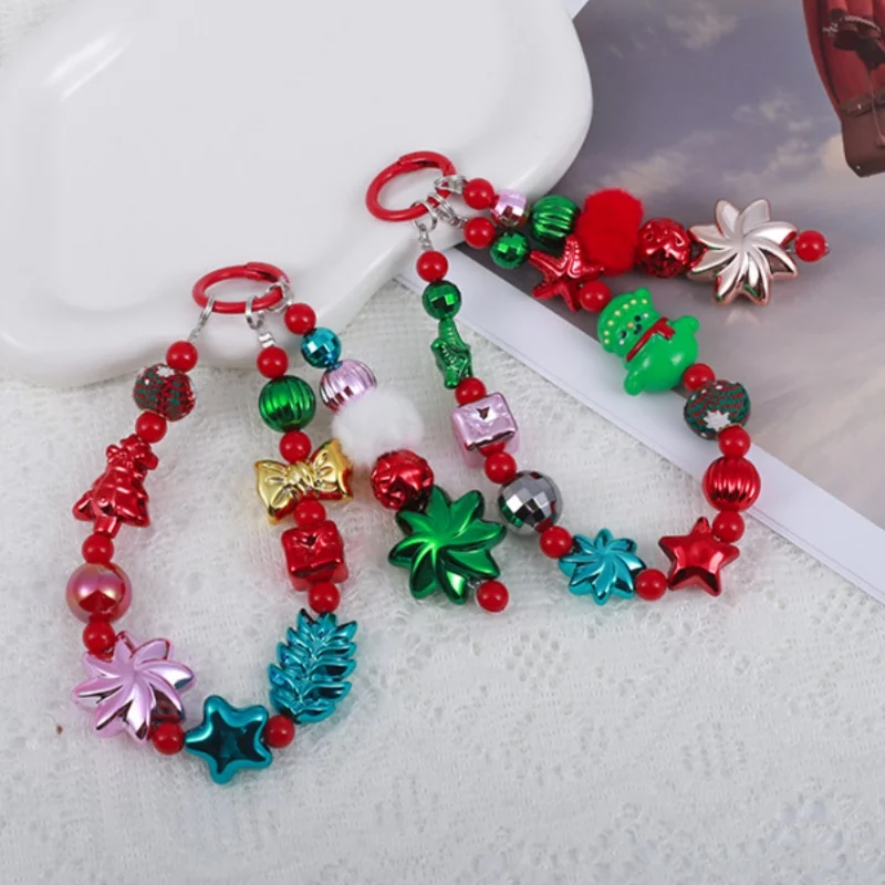 Nieuwe kerst telefoonbedel voor dames, anti-diefstal telefoonpolsband handsfree en kralenketting, afneembaar mobiele telefoonkoord