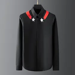 New shirt ins trendy men's pentagram embroidered shirt long sleeved pure cotton non ironing versatile men's base shirt