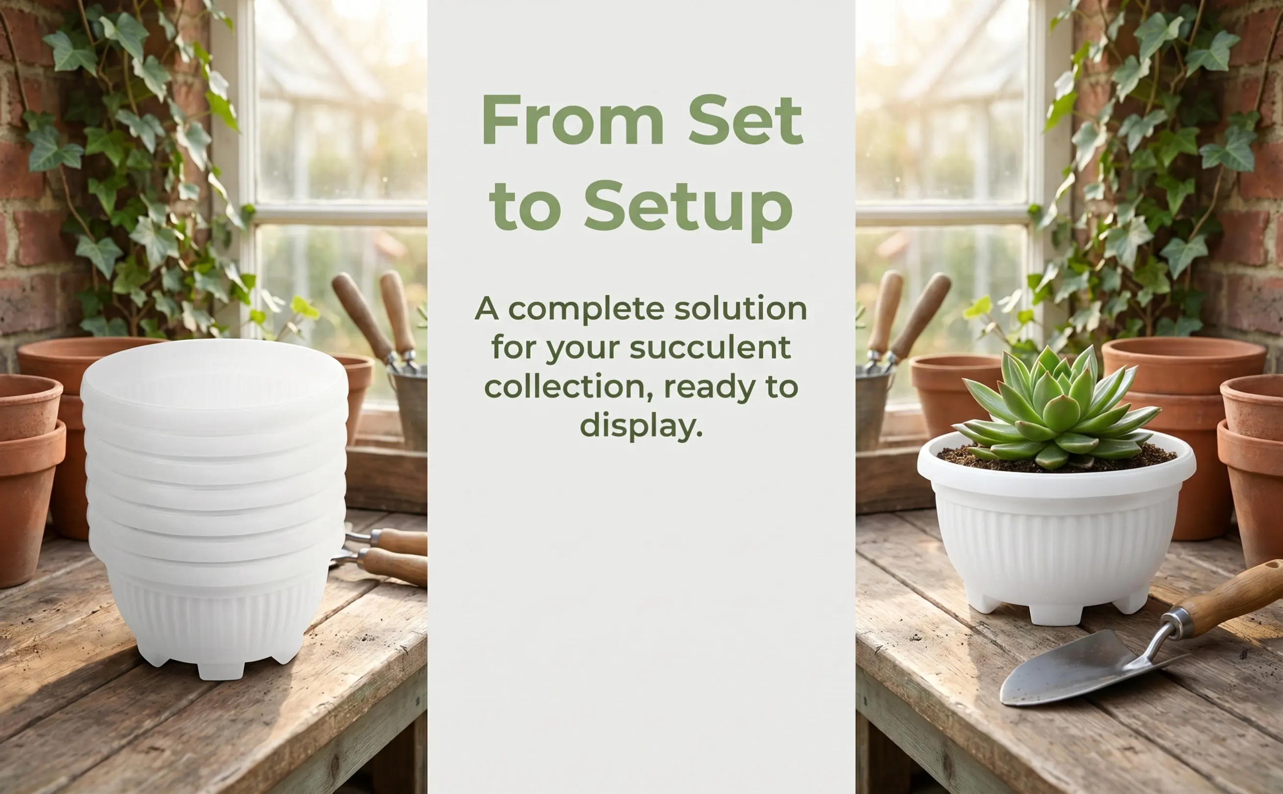 6Pcs Shallow Plastic Succulent Planter Pots Set Indoor Outdoor Garden Flowerpot Decorative Container for Windowsill Desk Coffee