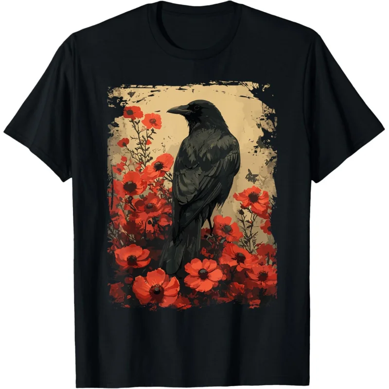 

Enchanted Vintage Floral Crow Gift T-Shirt 100% cotton print Odin Viking Nordic Mythology Valhalla Graphic clothes All size tops