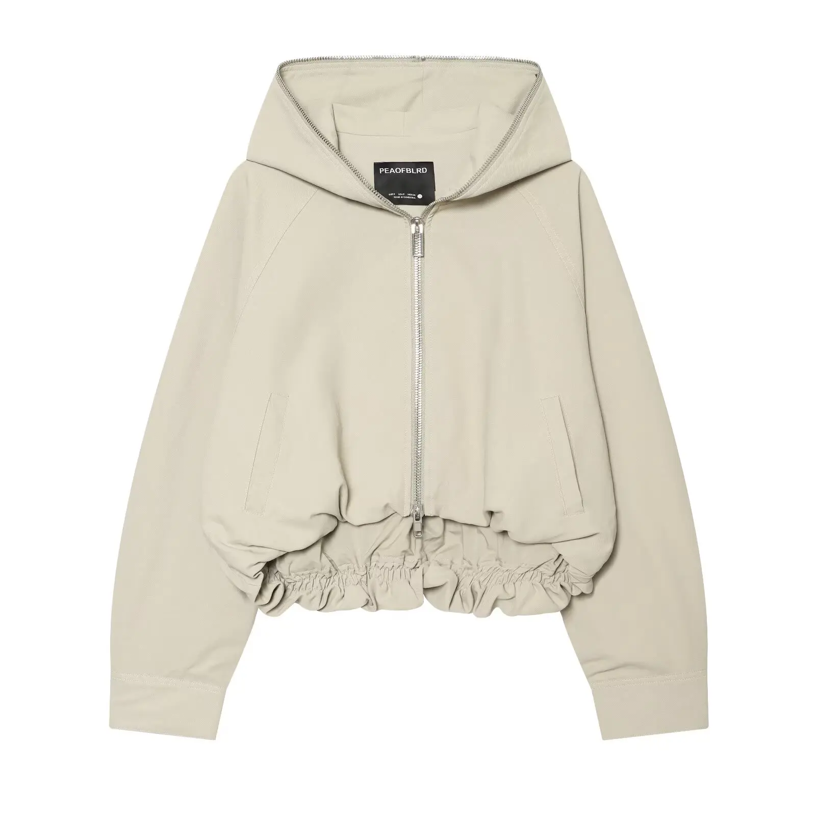 BSAY Neue minimalistische beige Kapuzenjacke für Damen, lockere, kurz geschnittene Oberbekleidung mit durchgehendem Reißverschluss, langärmliger Windbreaker im lässigen Workwear-Stil – Detail 2