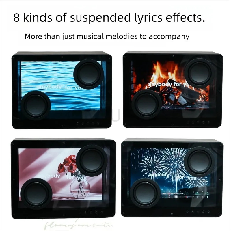 

Беспроводная Hi-Fi стереоколонка с эффектом камина, Bluetooth, плавающими текстами песен, двойными басовыми динамиками и динамическим эффектом пламени