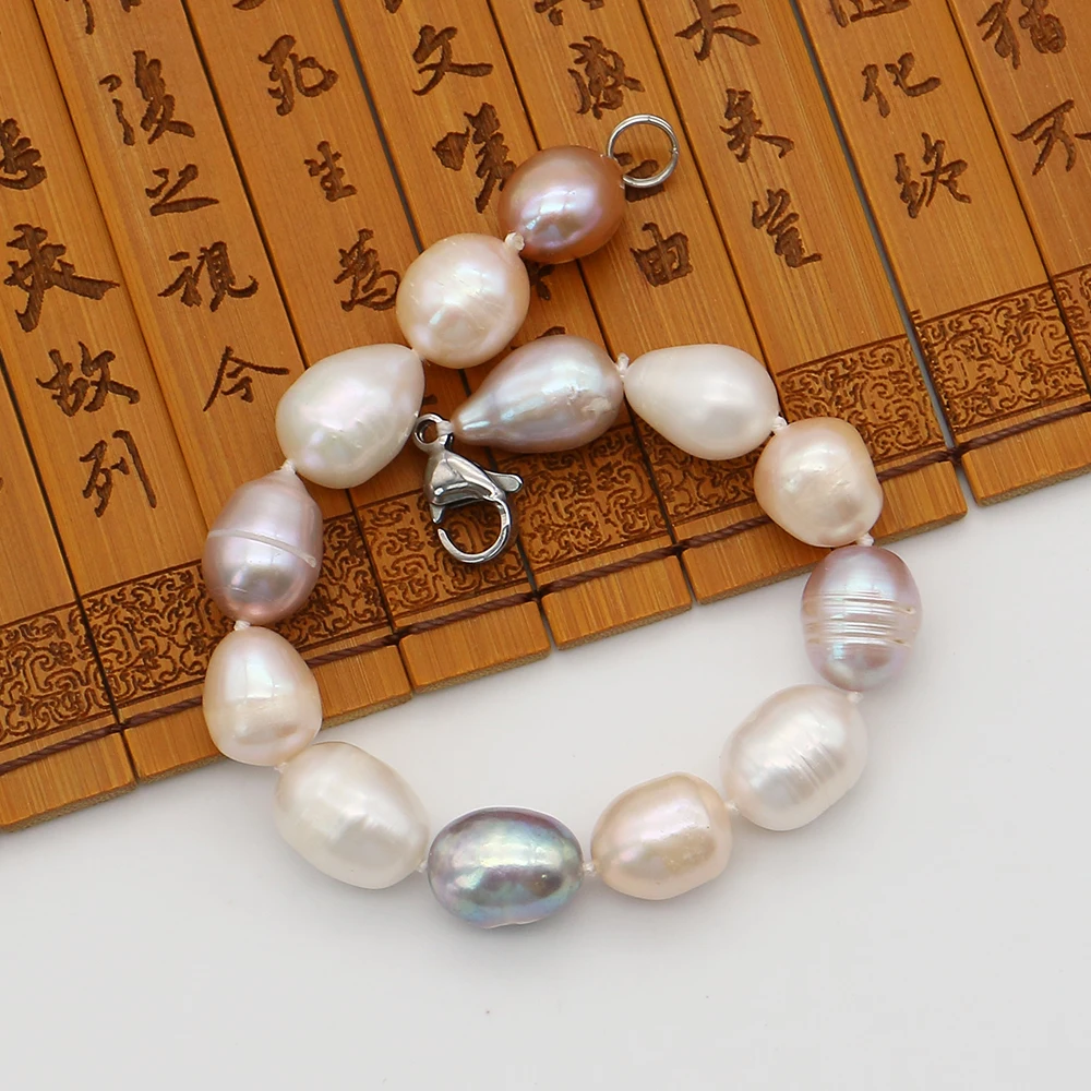 

10-11mm Creative Mix-and-Match Multicolor Rice-Shaped Freshwater Pearl Bracelet 16cm Length Baroque Style Women's Trendy Jewelry
